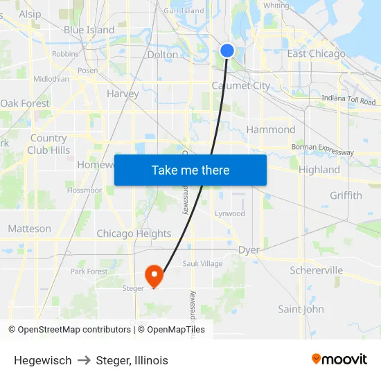 Hegewisch to Steger, Illinois map
