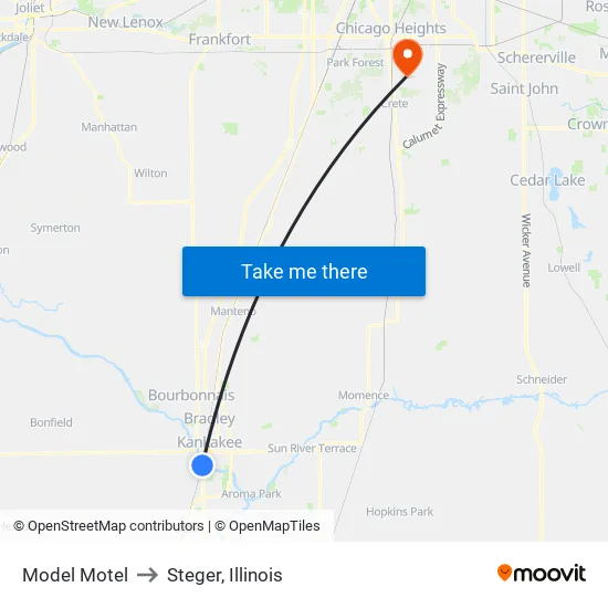 Model Motel to Steger, Illinois map