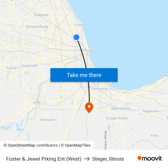 Foster & Jewel Prking Ent (West) to Steger, Illinois map