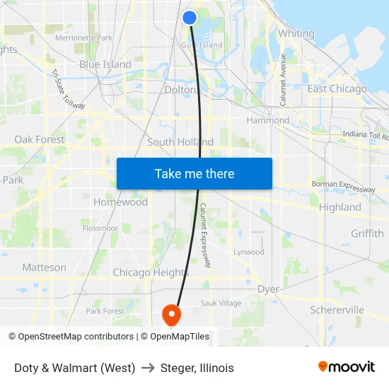 Doty & Walmart (West) to Steger, Illinois map