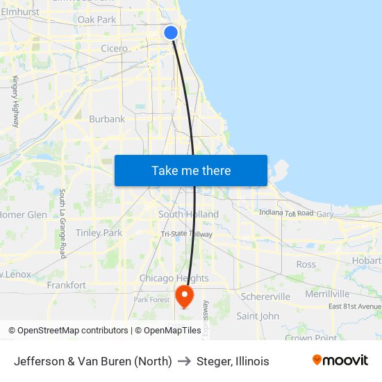 Jefferson & Van Buren (North) to Steger, Illinois map