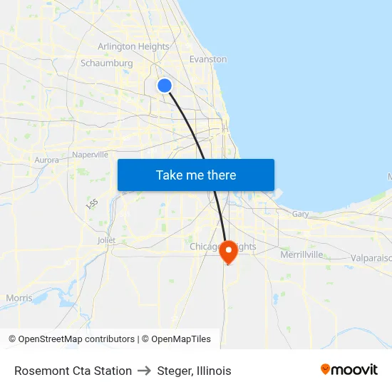 Rosemont Cta Station to Steger, Illinois map