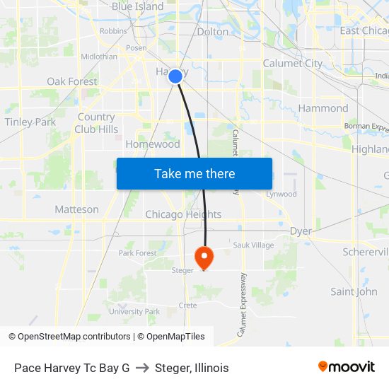 Pace Harvey Tc Bay G to Steger, Illinois map