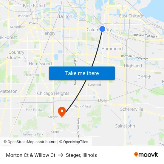 Morton Ct & Willow Ct to Steger, Illinois map