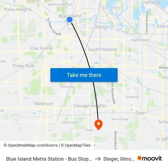 Blue Island Metra Station - Bus Stop E to Steger, Illinois map