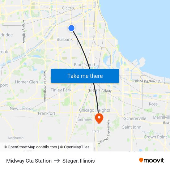 Midway Cta Station to Steger, Illinois map