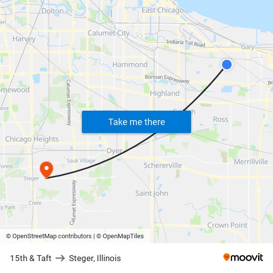 15th & Taft to Steger, Illinois map