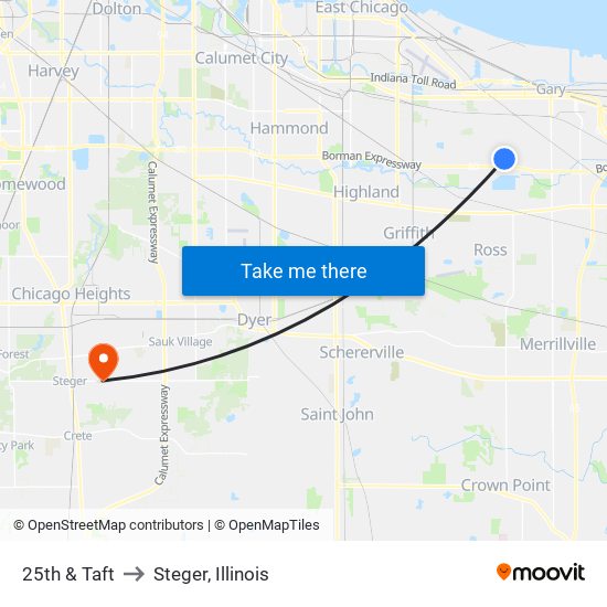 25th & Taft to Steger, Illinois map