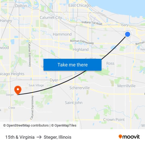 15th & Virginia to Steger, Illinois map