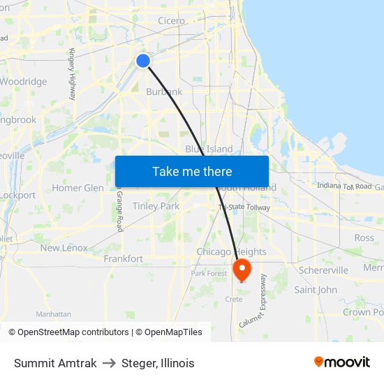 Summit Amtrak to Steger, Illinois map