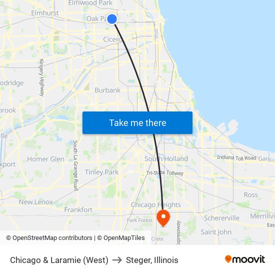 Chicago & Laramie (West) to Steger, Illinois map