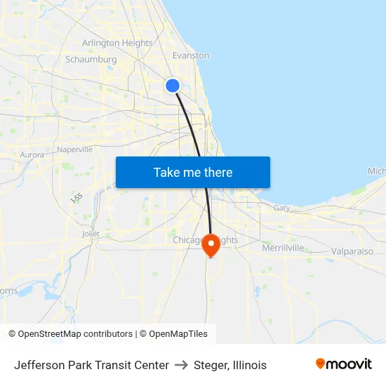 Jefferson Park Transit Center to Steger, Illinois map