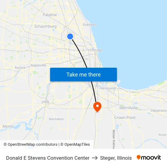 Donald E Stevens Convention Center to Steger, Illinois map