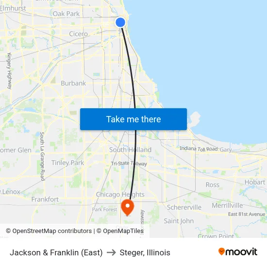 Jackson & Franklin (East) to Steger, Illinois map