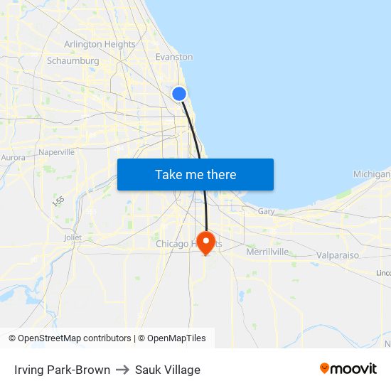 Irving Park-Brown to Sauk Village map