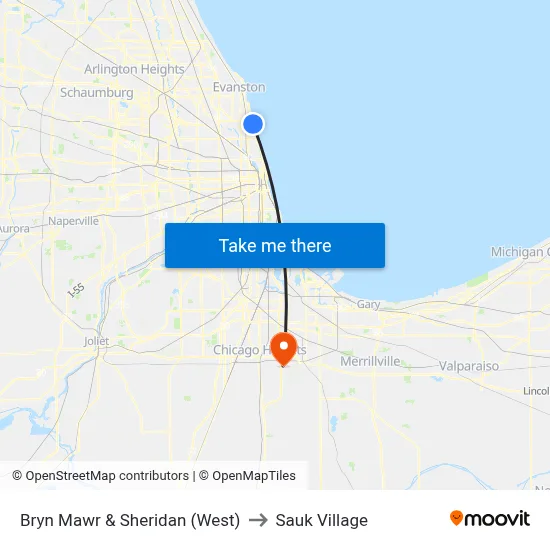 Bryn Mawr & Sheridan (West) to Sauk Village map