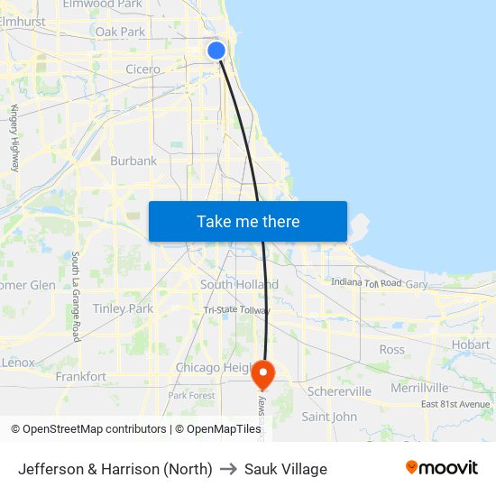 Jefferson & Harrison (North) to Sauk Village map