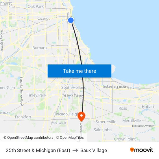 25th Street & Michigan (East) to Sauk Village map