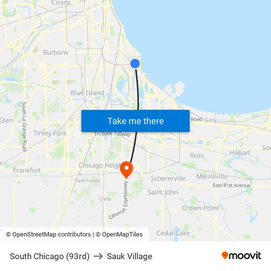South Chicago (93rd) to Sauk Village map