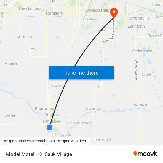 Model Motel to Sauk Village map