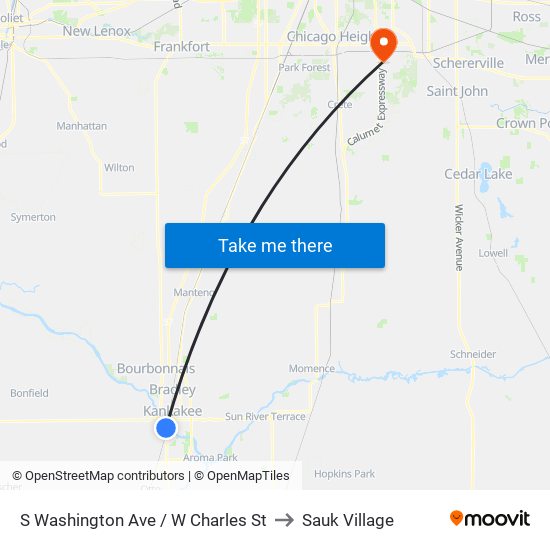 S Washington Ave / W Charles St to Sauk Village map