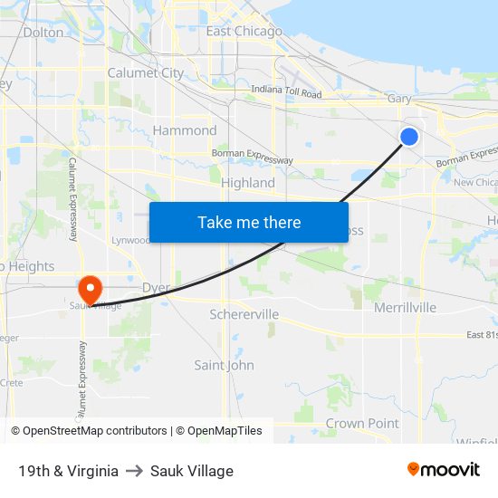 19th & Virginia to Sauk Village map