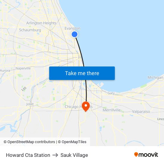 Howard Cta Station to Sauk Village map