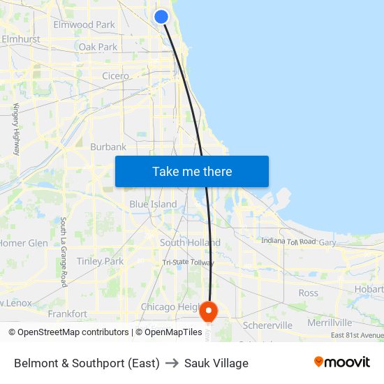 Belmont & Southport (East) to Sauk Village map