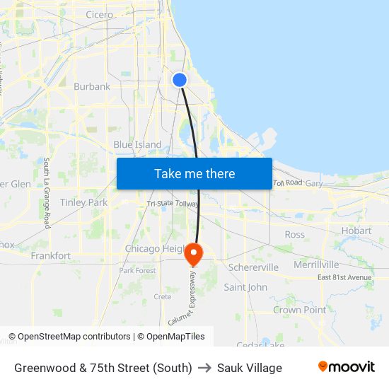 Greenwood & 75th Street (South) to Sauk Village map