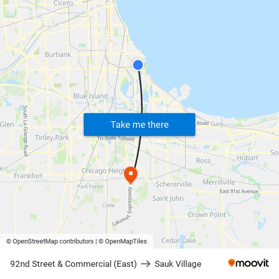 92nd Street & Commercial (East) to Sauk Village map