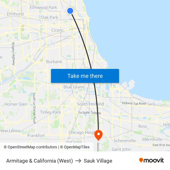 Armitage & California (West) to Sauk Village map