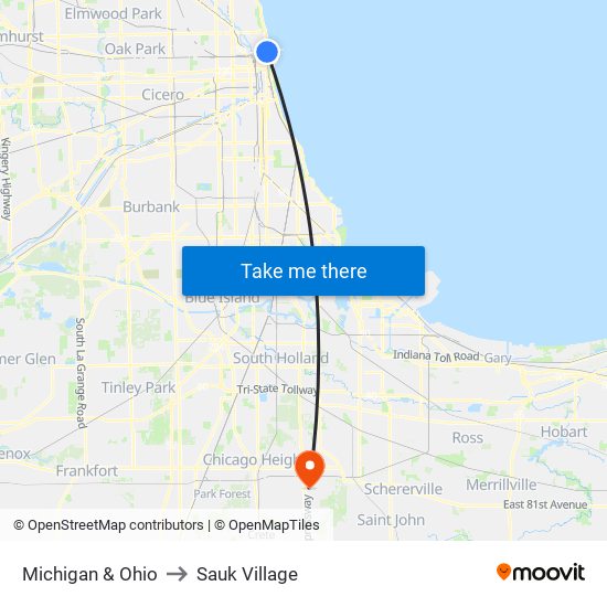 Michigan & Ohio to Sauk Village map