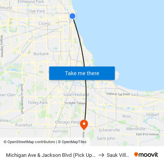 Michigan Ave & Jackson Blvd (Pick Up Only) to Sauk Village map