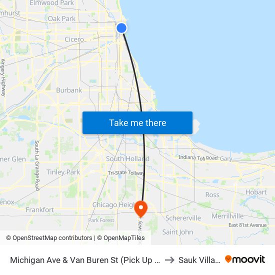 Michigan Ave & Van Buren St (Pick Up Only) to Sauk Village map