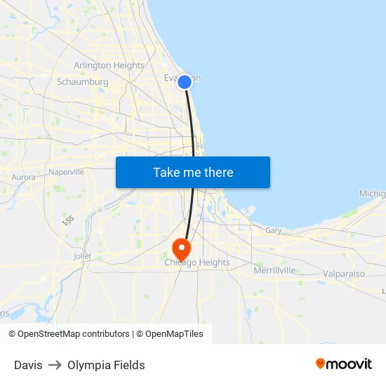Davis to Olympia Fields map