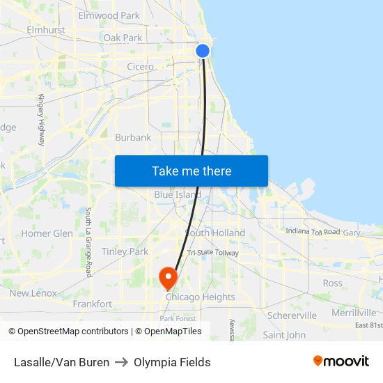 Lasalle/Van Buren to Olympia Fields map