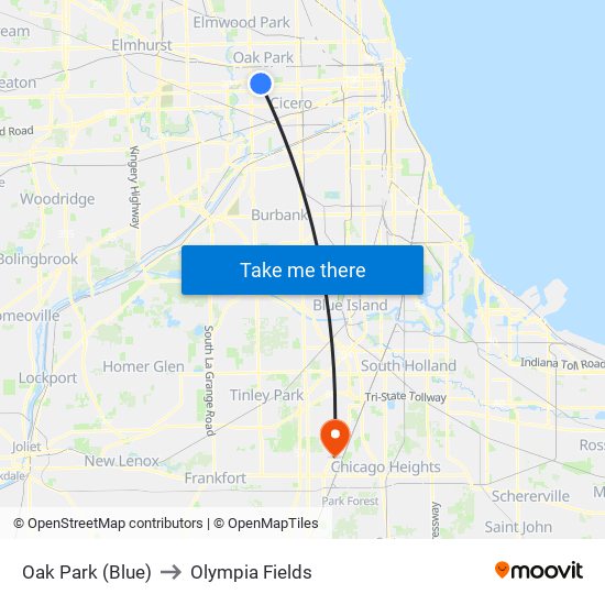 Oak Park (Blue) to Olympia Fields map