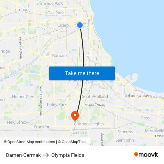 Damen-Cermak to Olympia Fields map