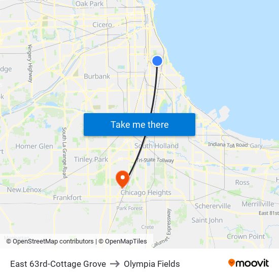 East 63rd-Cottage Grove to Olympia Fields map