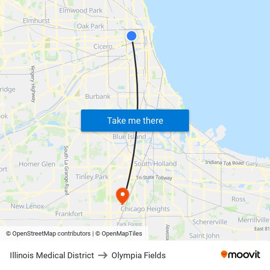 Illinois Medical District to Olympia Fields map