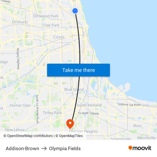 Addison-Brown to Olympia Fields map