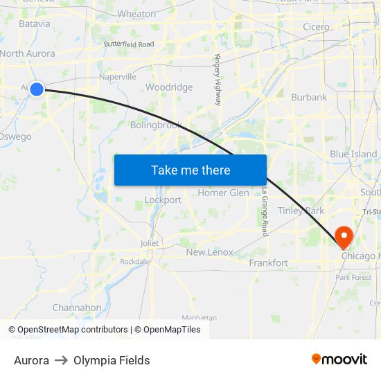 Aurora to Olympia Fields map