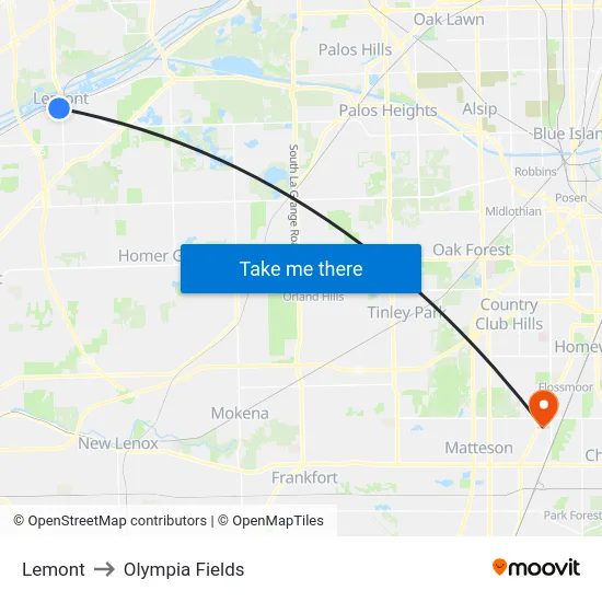 Lemont to Olympia Fields map