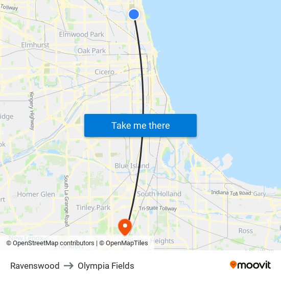 Ravenswood to Olympia Fields map