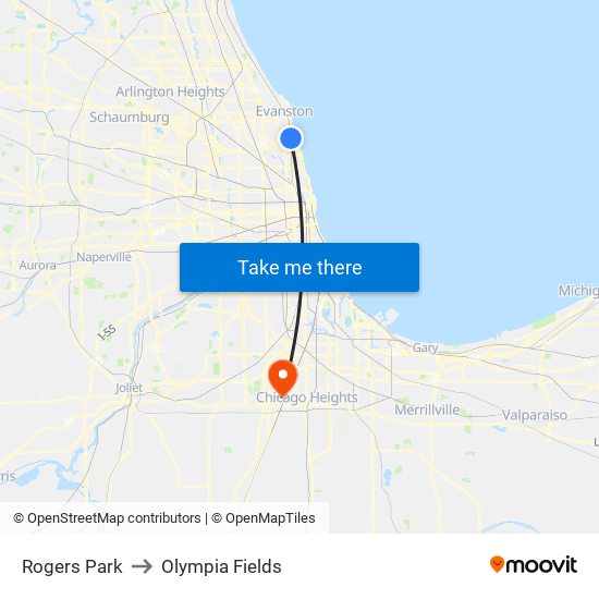 Rogers Park to Olympia Fields map