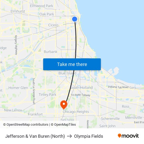 Jefferson & Van Buren (North) to Olympia Fields map