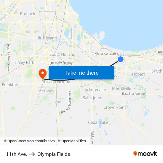 11th Ave. to Olympia Fields map