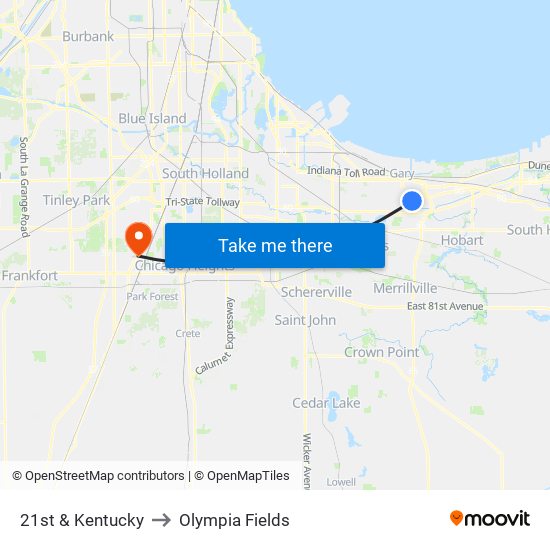 E 21st Ave & Kentucky St to Olympia Fields map