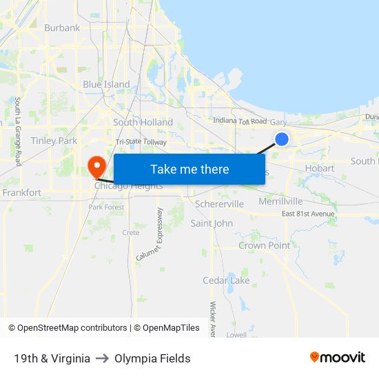 19th & Virginia to Olympia Fields map