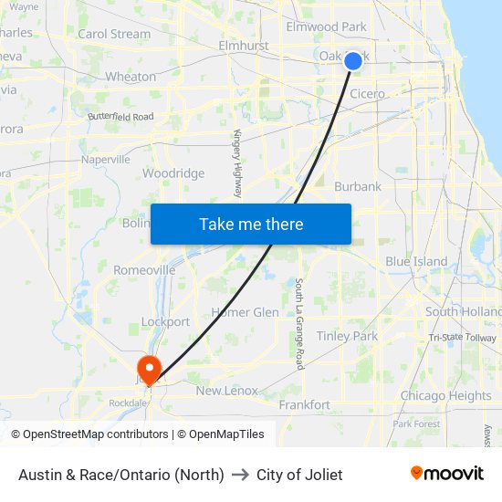 Austin & Race/Ontario (North) to City of Joliet map